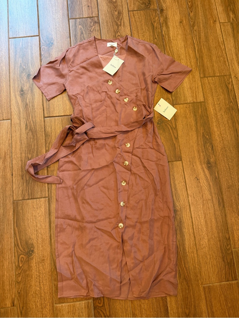bohme Dusty Mauve Button-Front Dress with Tie Waist / women’s small / nwt